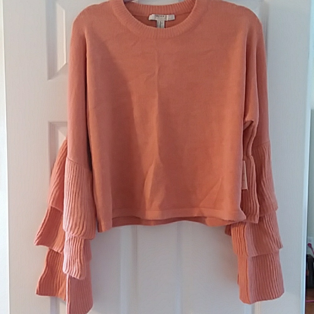 Forever 21 Pink Sweater with Ruffled Sleeves